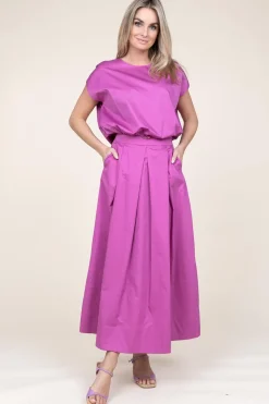 Hot Devotion Poplin Maxi Skirt With Pockets Kelly | Fuchsia Purple... | | Little Soho