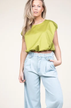 Clearance Devotion Poplin Top With Elastic Band Lanthi | Green... | | Little Soho