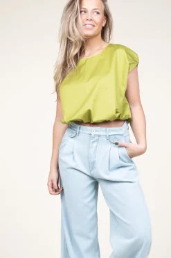 Clearance Devotion Poplin Top With Elastic Band Lanthi | Green... | | Little Soho