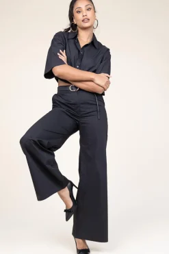 Clearance Suncoo Poplin Wide Leg Trousers Johan | Black... | | Little Soho