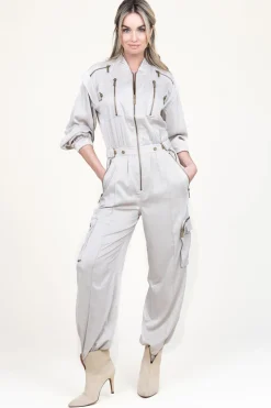 New Copenhagen Muse Satin Cargo Jumpsuit Vianna | Natural... | | Little Soho