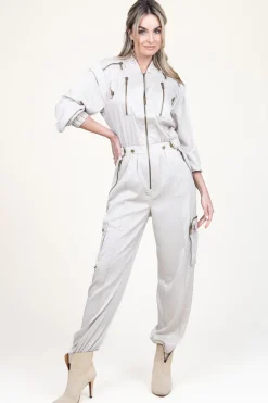 New Copenhagen Muse Satin Cargo Jumpsuit Vianna | Natural... | | Little Soho