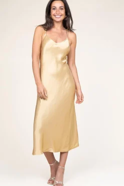 Discount Greek Archaic Kori Satin Dress Zena | Gold... | | Little Soho