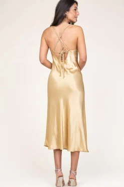 Discount Greek Archaic Kori Satin Dress Zena | Gold... | | Little Soho