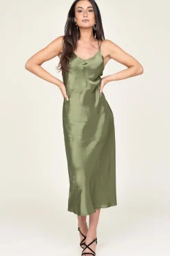 Fashion Greek Archaic Kori Satin Dress Zena | Green... | | Little Soho