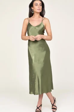 Fashion Greek Archaic Kori Satin Dress Zena | Green... | | Little Soho