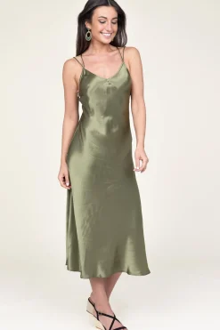 Fashion Greek Archaic Kori Satin Dress Zena | Green... | | Little Soho