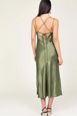 Fashion Greek Archaic Kori Satin Dress Zena | Green... | | Little Soho