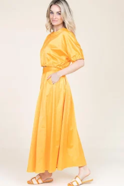Outlet 45374 Satin Pleated Skirt Sevilla | Orange... | March23 | Little Soho