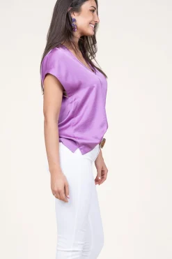 Clearance Dante 6 Satin Stretch Top Luiza | Purple... | | Little Soho