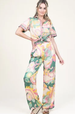 Shop Louizon Satin Viscose Pants With Print Sanpedro | Pink... | | Little Soho