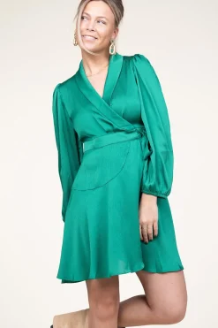 Shop Suncoo Satin Wrap Dress Clun | Green... | | Little Soho