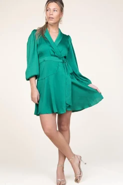 Shop Suncoo Satin Wrap Dress Clun | Green... | | Little Soho