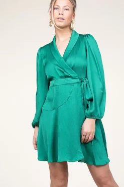 Shop Suncoo Satin Wrap Dress Clun | Green... | | Little Soho