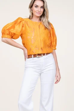 Online Copenhagen Muse Shiny Flockprint Blouse Baloon | Orange... | | Little Soho