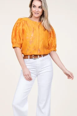 Online Copenhagen Muse Shiny Flockprint Blouse Baloon | Orange... | | Little Soho