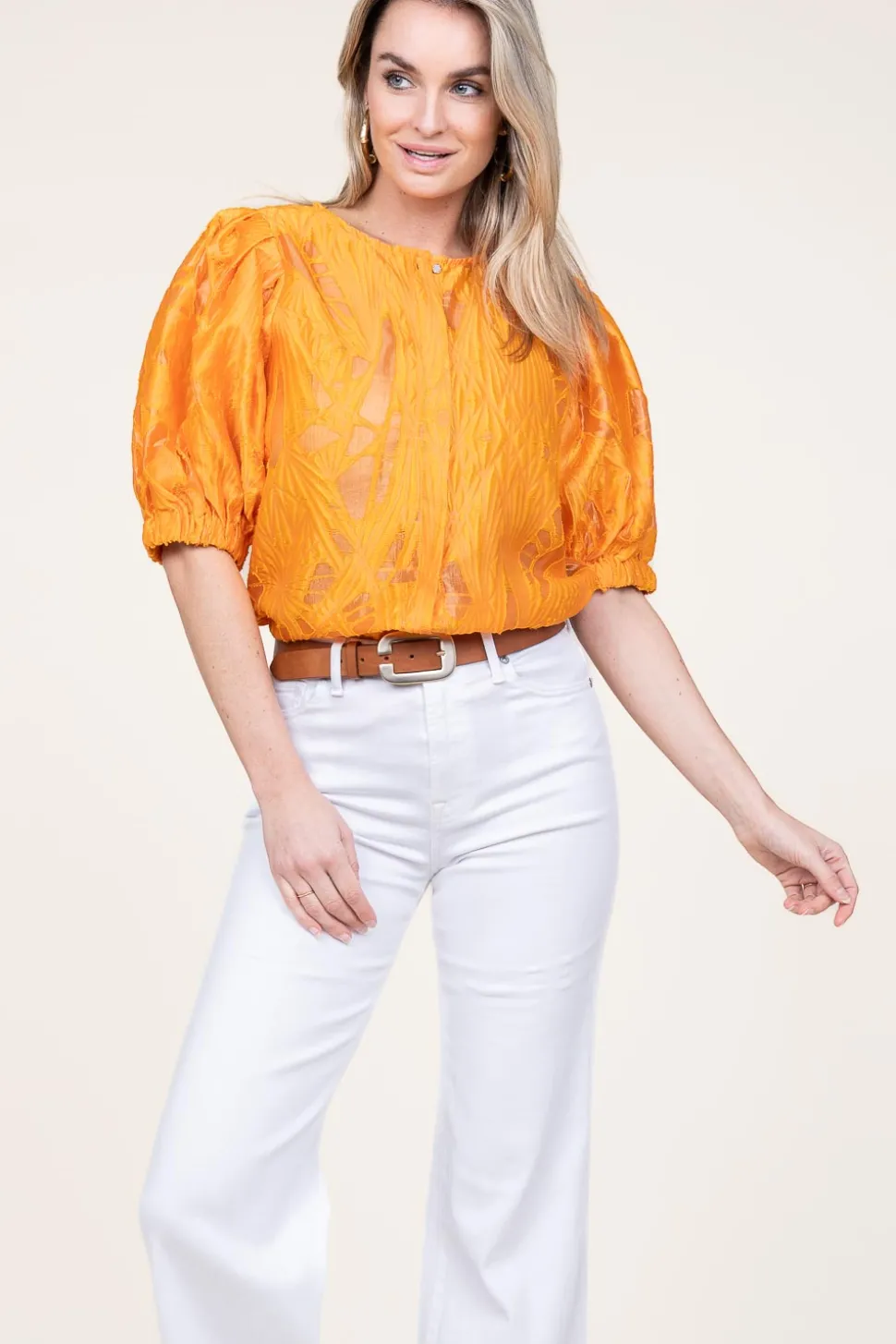 Online Copenhagen Muse Shiny Flockprint Blouse Baloon | Orange... | | Little Soho