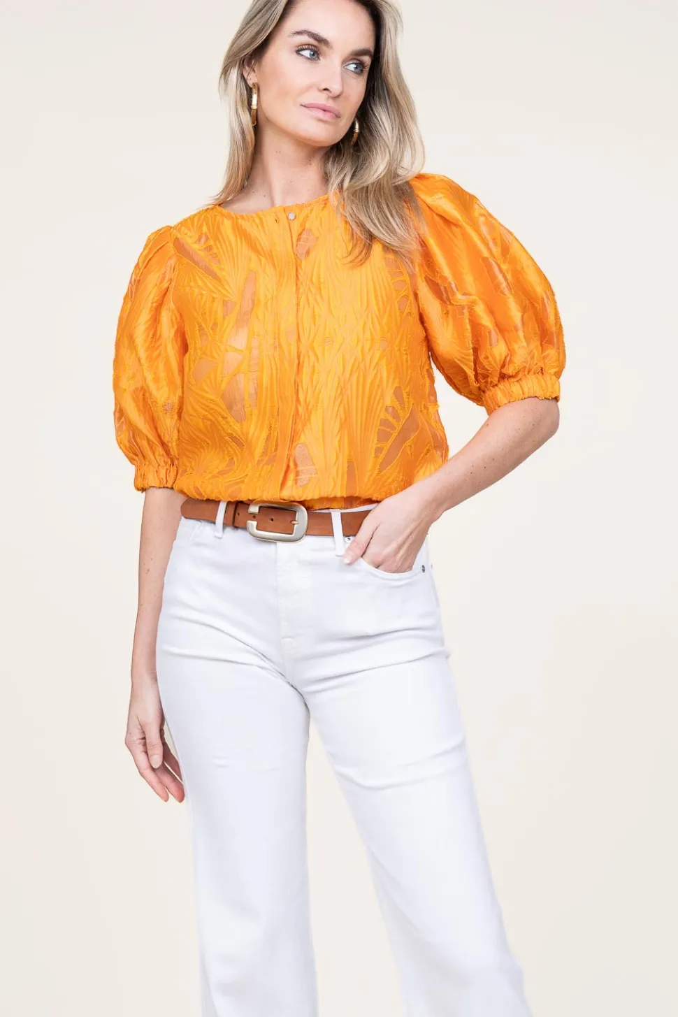 Online Copenhagen Muse Shiny Flockprint Blouse Baloon | Orange... | | Little Soho