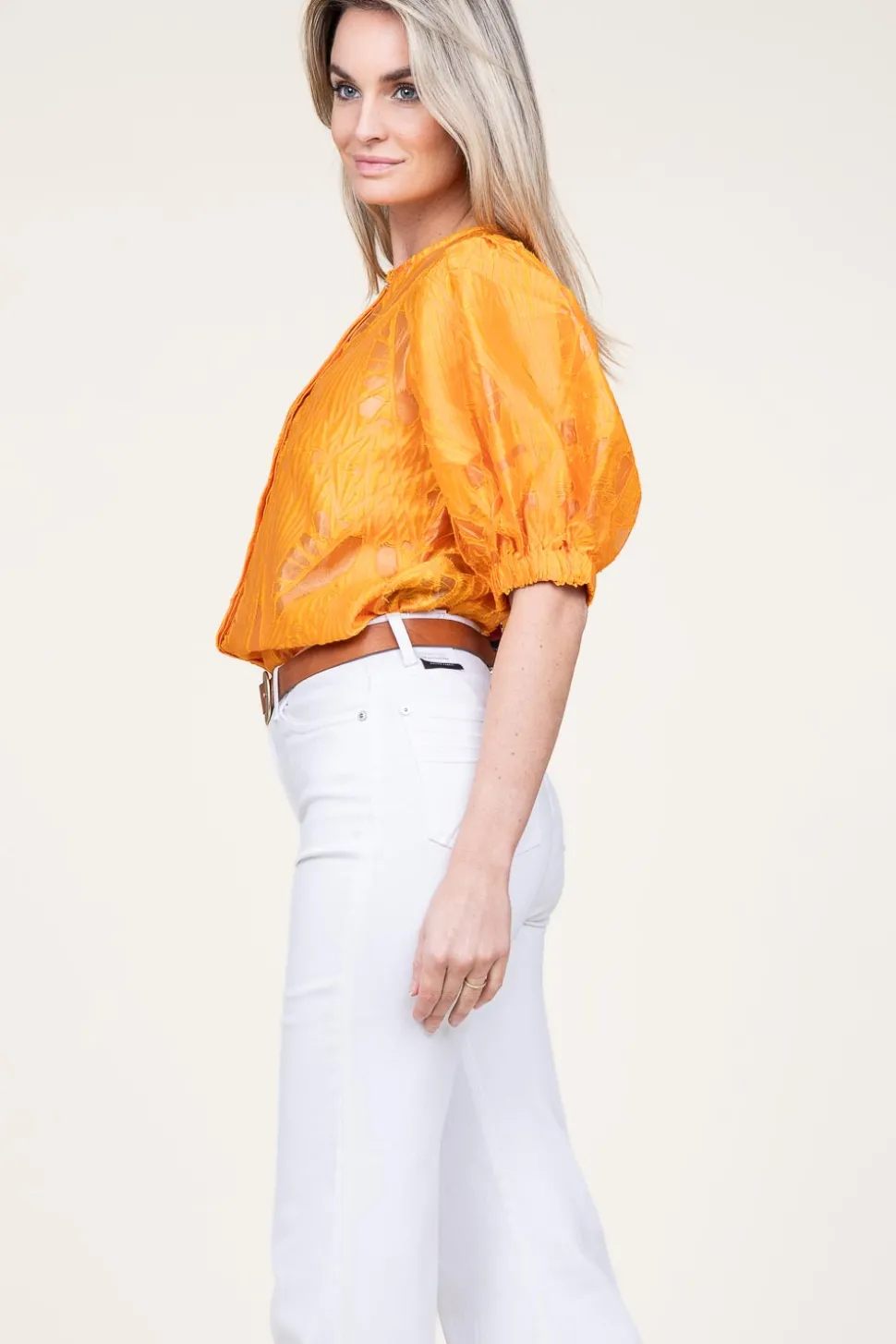 Online Copenhagen Muse Shiny Flockprint Blouse Baloon | Orange... | | Little Soho