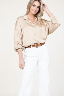 New Kocca Shiny Viscose Blouse Geo | Beige... | | Little Soho