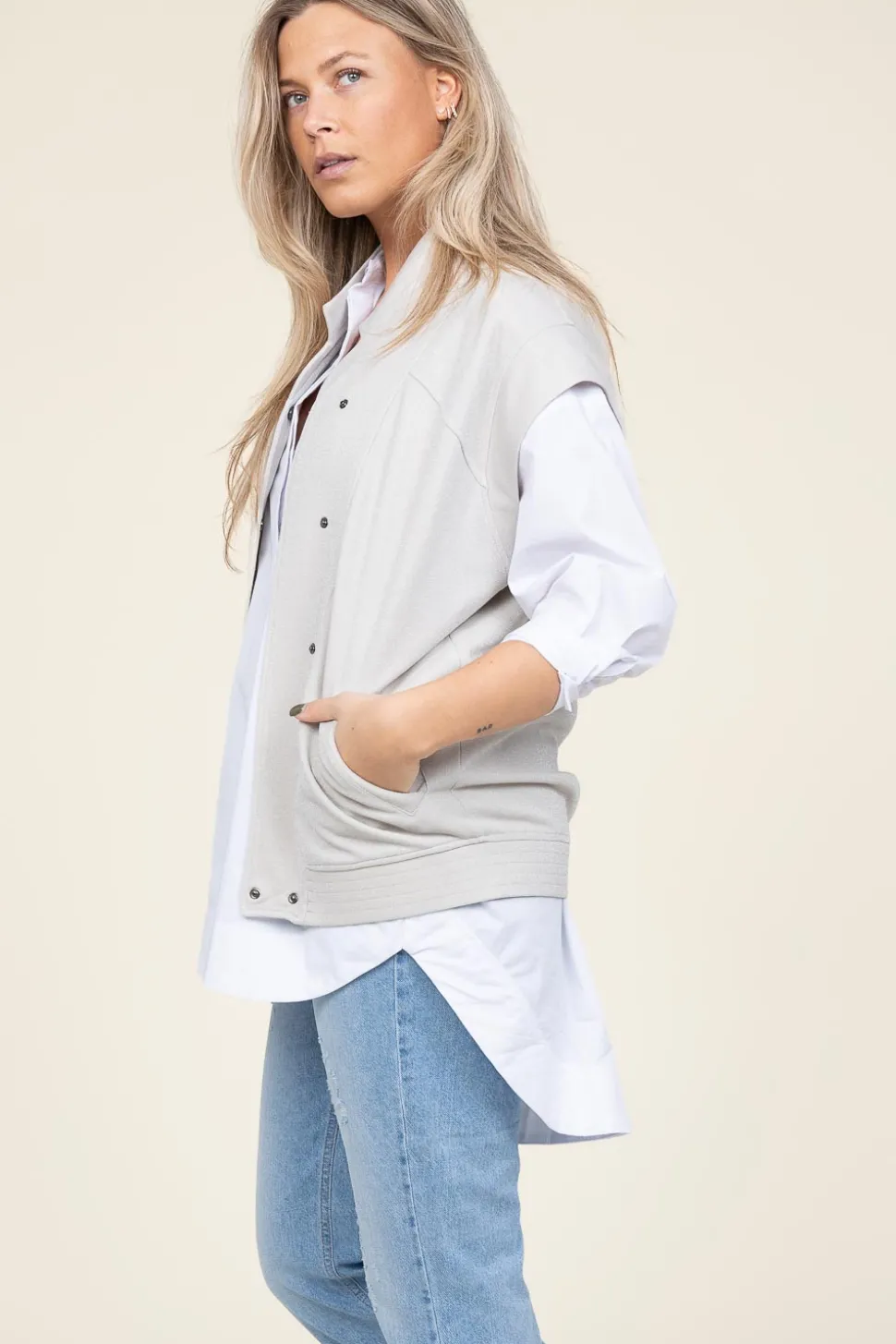 New D-ETOILES CASIOPE Sleeveless Bomber With Lurex Geveva | Natural... | | Little Soho