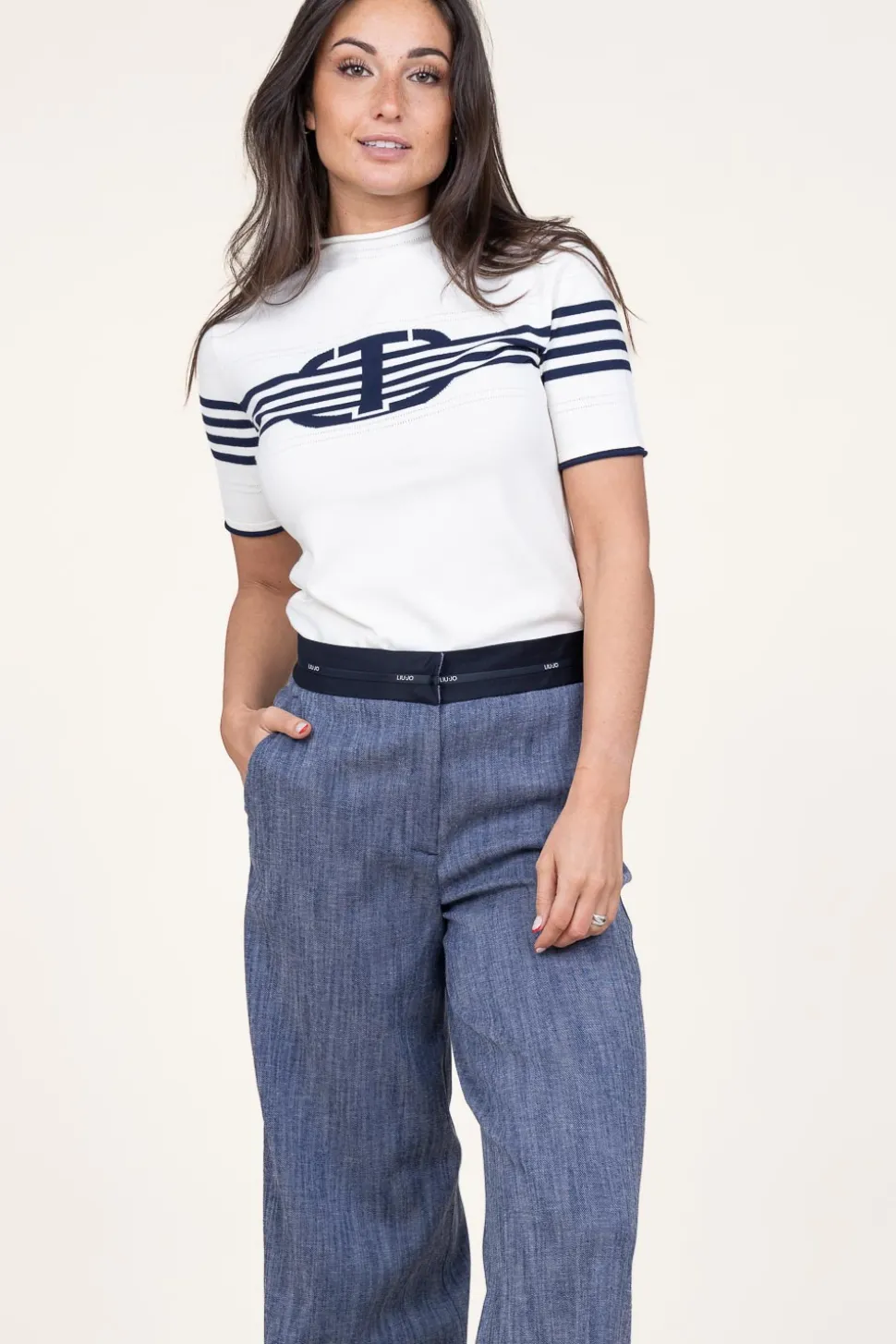 Hot Twinset Soft Viscose Top With Logo Sienna | Blue... | | Little Soho