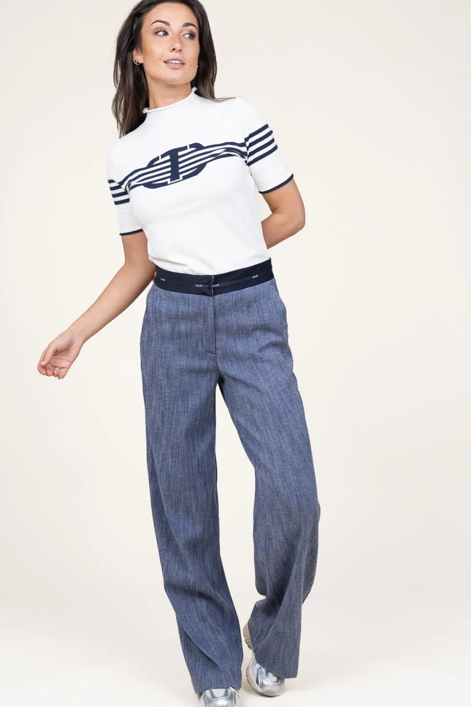 Hot Twinset Soft Viscose Top With Logo Sienna | Blue... | | Little Soho