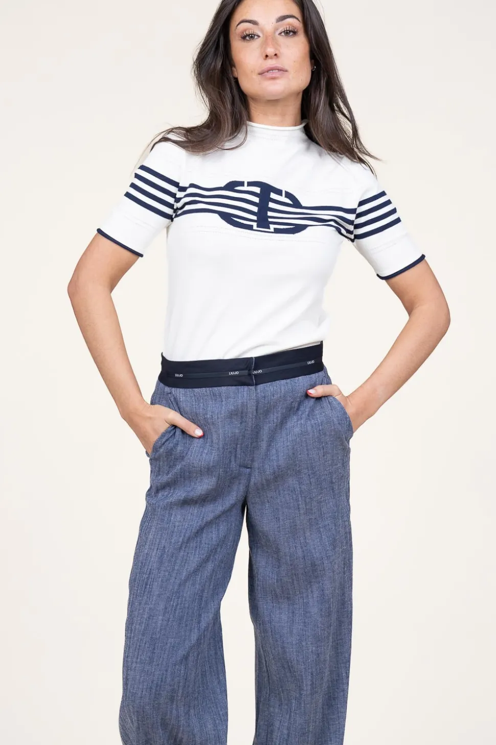 Hot Twinset Soft Viscose Top With Logo Sienna | Blue... | | Little Soho