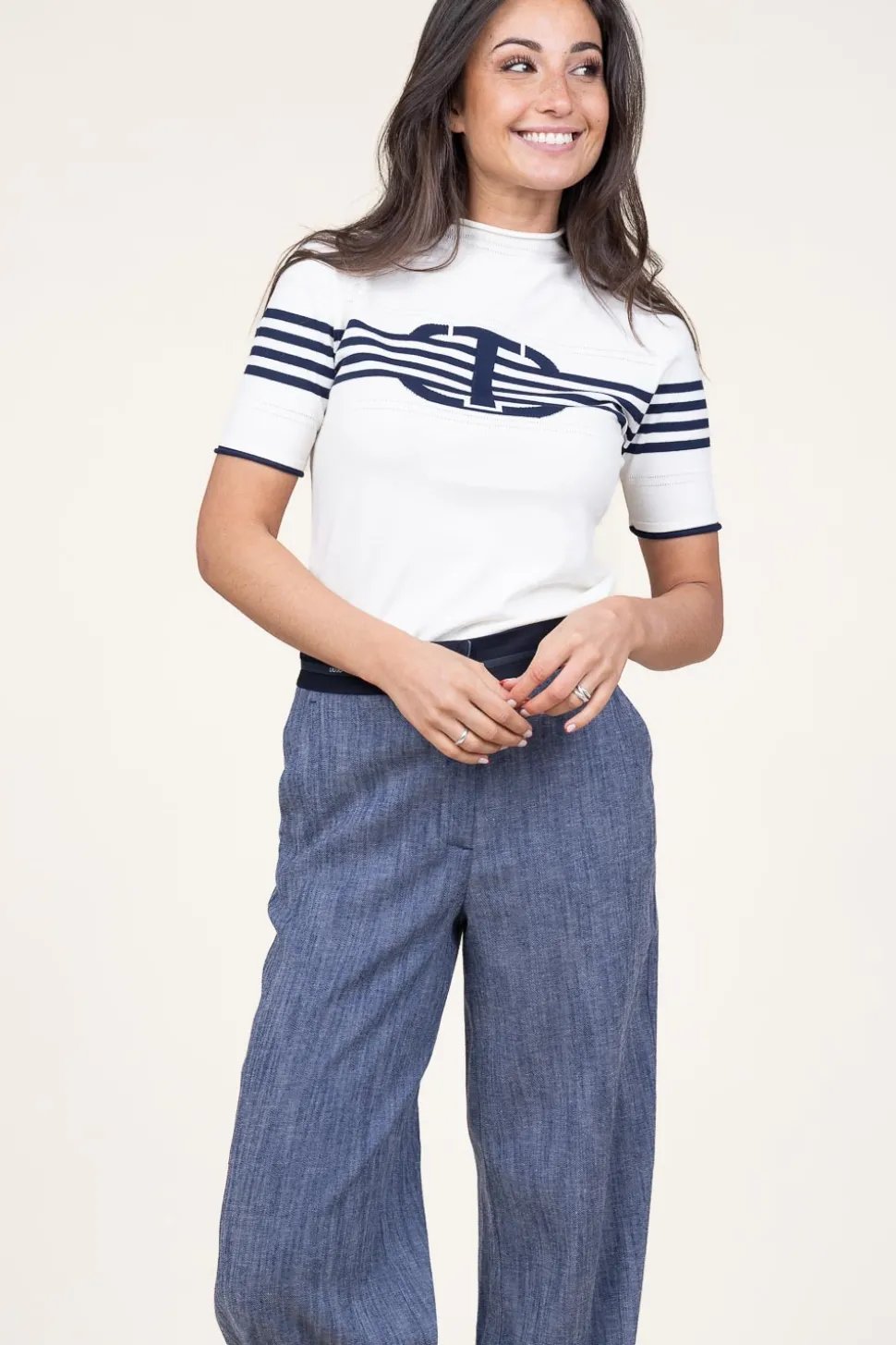 Hot Twinset Soft Viscose Top With Logo Sienna | Blue... | | Little Soho