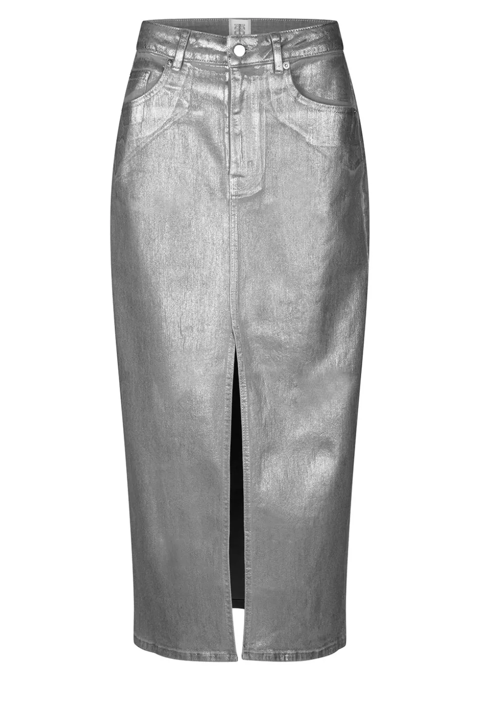 Shop Second Female Stretch Metallic Denim Skirt Aspect | Silver... | | Little Soho