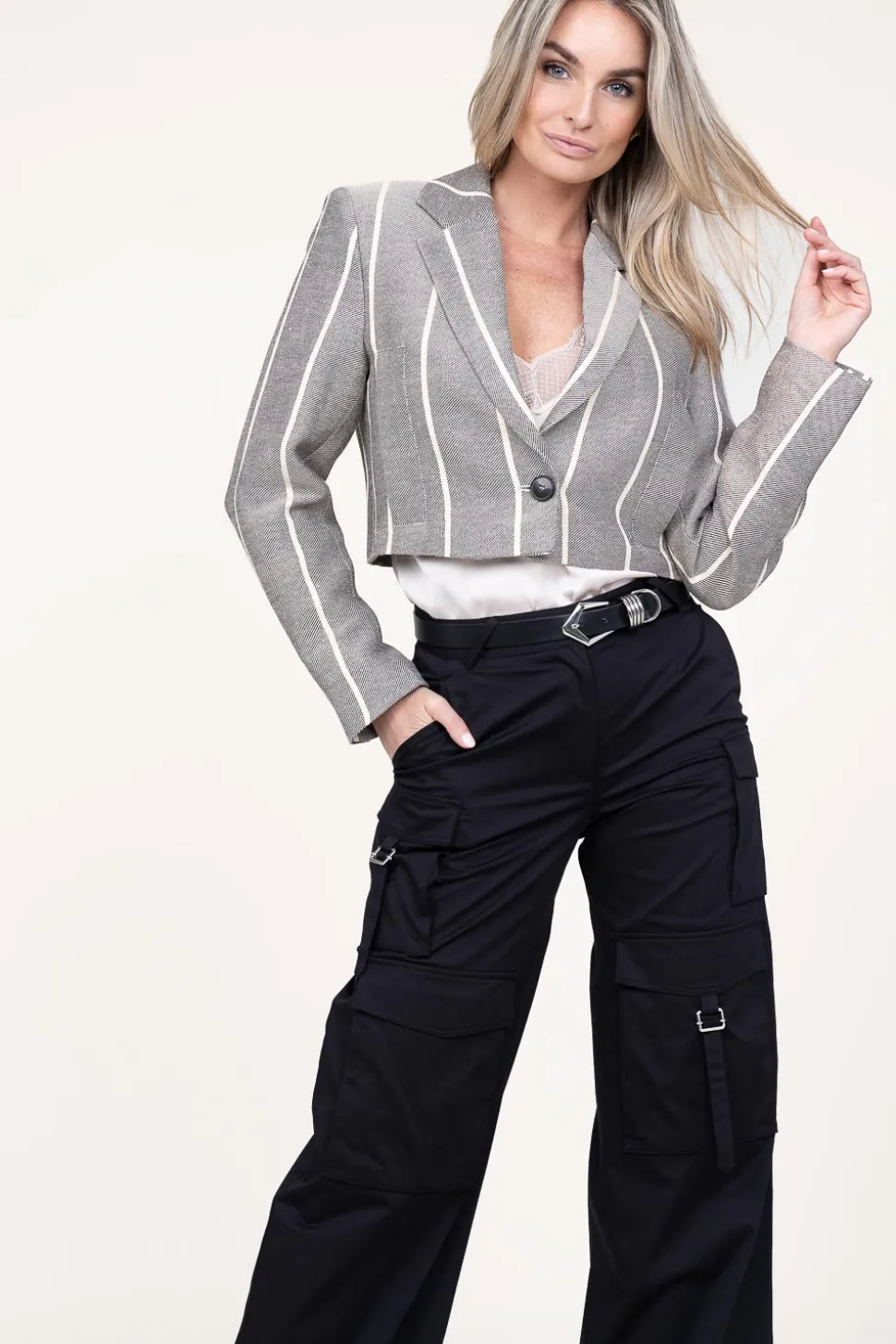 Cheap IRO Striped Cropped Blazer Dupa | Navy/Ecru... | | Little Soho