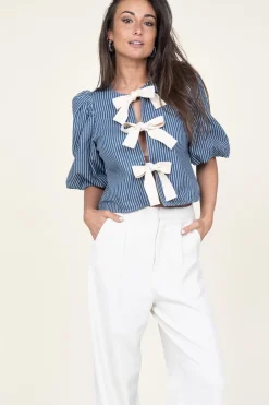 Hot Co'Couture Striped Top With Bow Details Billy | Blue... | | Little Soho