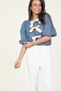 Hot Co'Couture Striped Top With Bow Details Billy | Blue... | | Little Soho