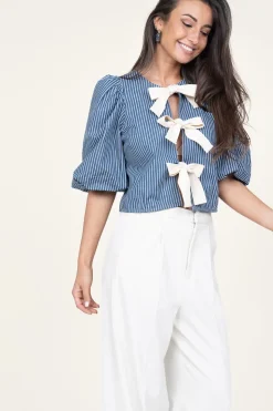 Hot Co'Couture Striped Top With Bow Details Billy | Blue... | | Little Soho