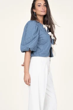 Hot Co'Couture Striped Top With Bow Details Billy | Blue... | | Little Soho