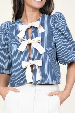 Hot Co'Couture Striped Top With Bow Details Billy | Blue... | | Little Soho