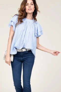 Discount Ibana Striped Top With Ruffle Sleeves Truff | Blue... | | Little Soho