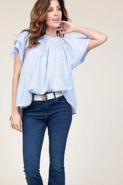 Discount Ibana Striped Top With Ruffle Sleeves Truff | Blue... | | Little Soho