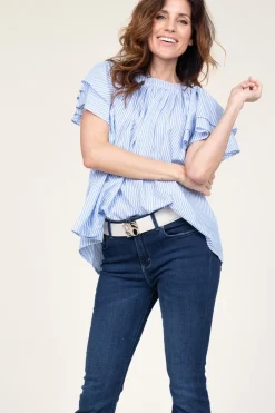 Discount Ibana Striped Top With Ruffle Sleeves Truff | Blue... | | Little Soho