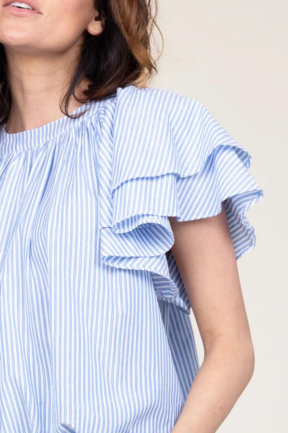 Discount Ibana Striped Top With Ruffle Sleeves Truff | Blue... | | Little Soho