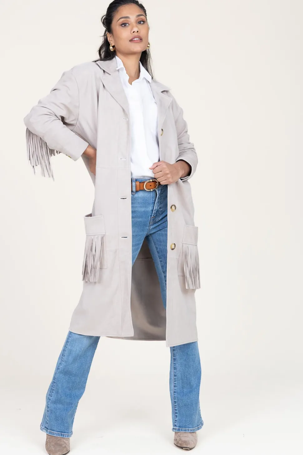Cheap Alter Ego Suede Coat With Frills Linda | Beige... | | Little Soho