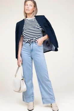 Shop Suncoo Tencel Wide Leg Denim Broek Romy | Blue... | | Little Soho