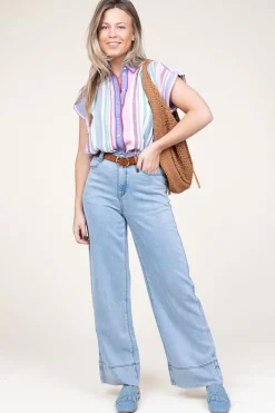 Shop Suncoo Tencel Wide Leg Denim Broek Romy | Blue... | | Little Soho