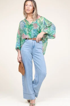 Shop Suncoo Tencel Wide Leg Denim Broek Romy | Blue... | | Little Soho