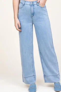 Shop Suncoo Tencel Wide Leg Denim Broek Romy | Blue... | | Little Soho