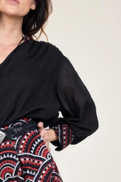Shop Greek Archaic Kori Top With Embroidery | Black... | | Little Soho