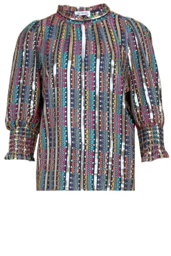 Outlet Est'Seven Top With Embroidery And Sequins Elise | Dark Blue... | | Little Soho