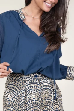 Cheap Greek Archaic Kori Top With Embroidery Isadora | Blue... | | Little Soho