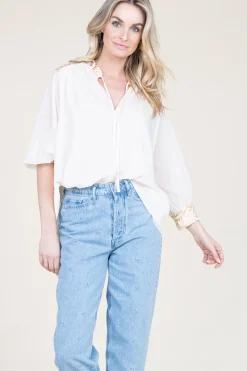 Clearance Greek Archaic Kori Top With Embroidery Isadora | Gold... | | Little Soho