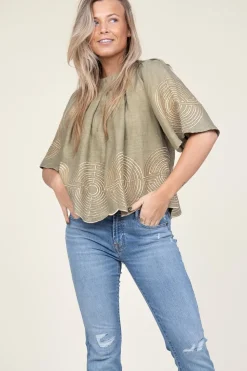 Flash Sale Greek Archaic Kori Top With Labyrinth Embroidery Kaat | Green... | | Little Soho